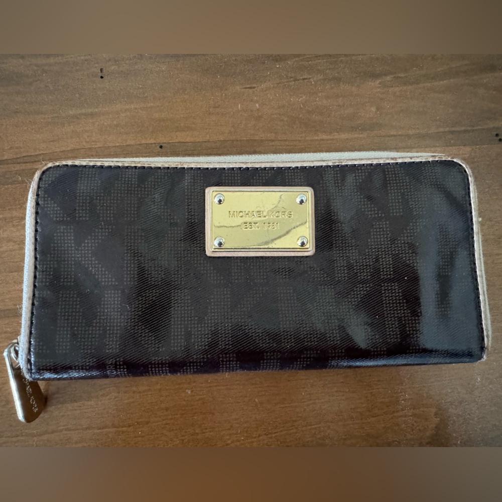 Michael Kors Dark Brown Monogram Zip Wallet